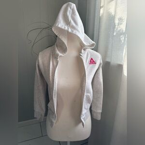 Reebok Kids Light Gray Hoodie with Pink Logo